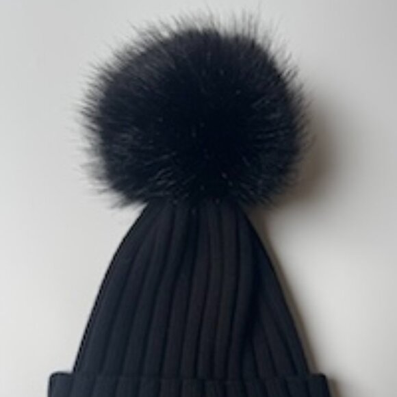 Cozy Moncler Ribbed Wool Beanie with Faux Fur Pom - Black (Never worn) - Picture 4 of 5